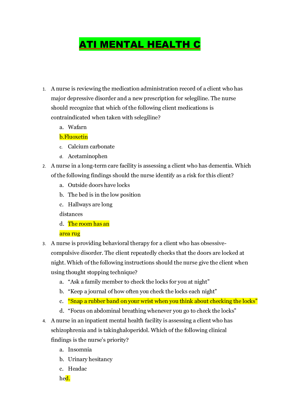 Preview image for ATI MENTAL HEALTH C